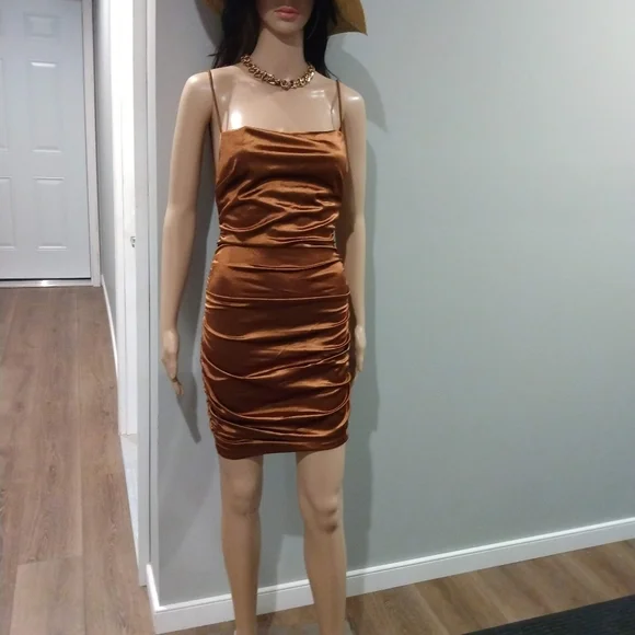 fashion nova gold mini dress Tan Amani Draped Sequin Maxi Dress main image 0
